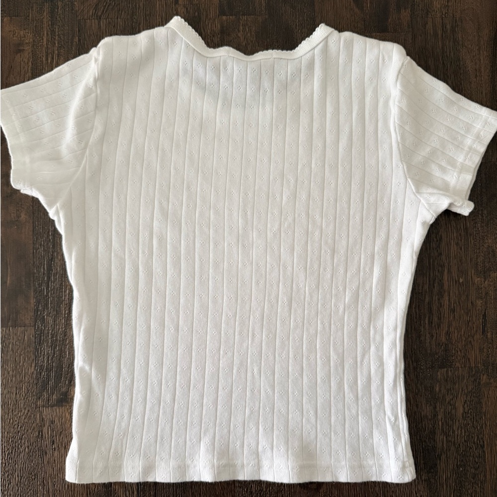 Brandy Melville White Ribbed Short Sleeve Top - Picture 2 of 4